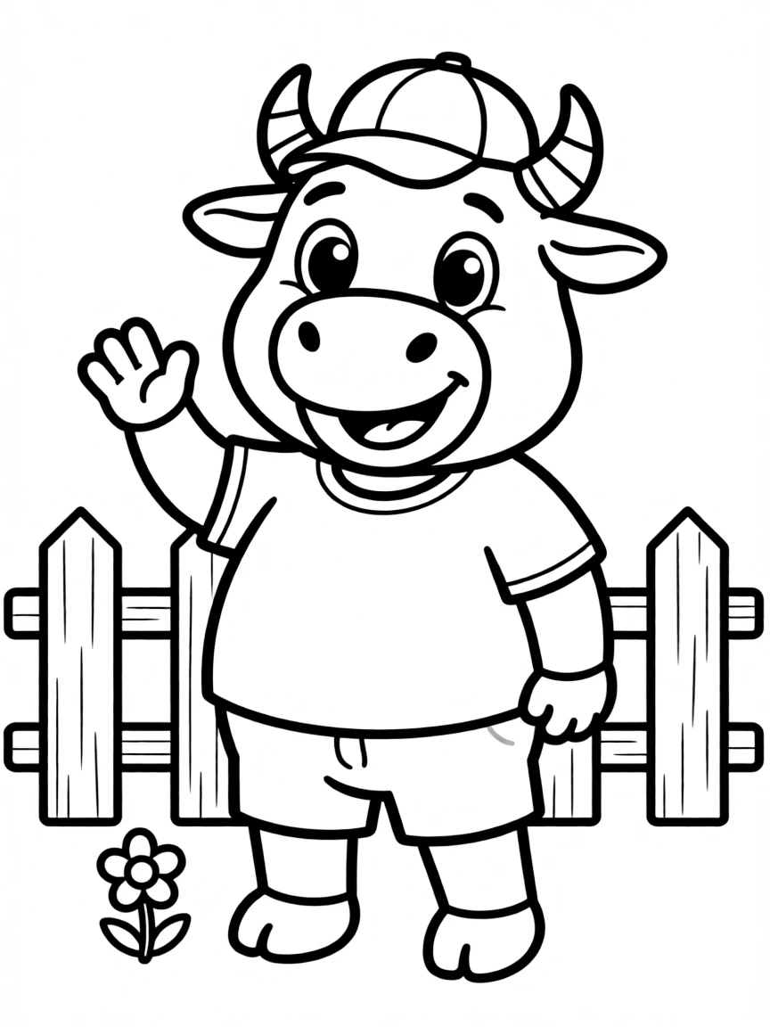 A cartoon-style drawing of a friendly bull.