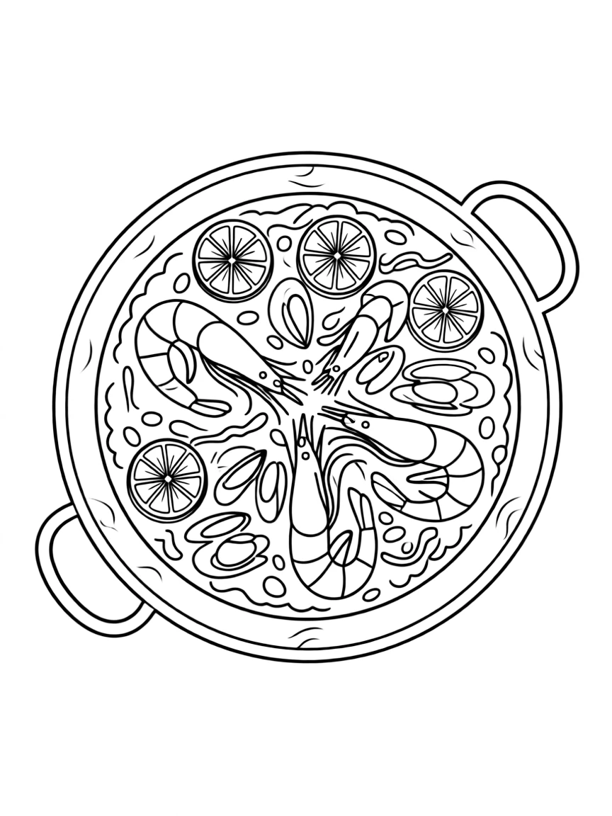 A drawing of a simplified paella dish.