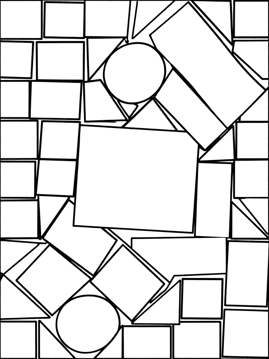 A simplified drawing of a colorful mosaic.