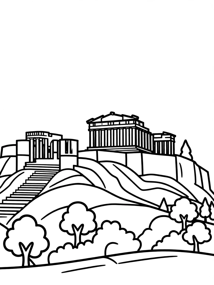 A simple outline of the Acropolis, Athens, Greece.