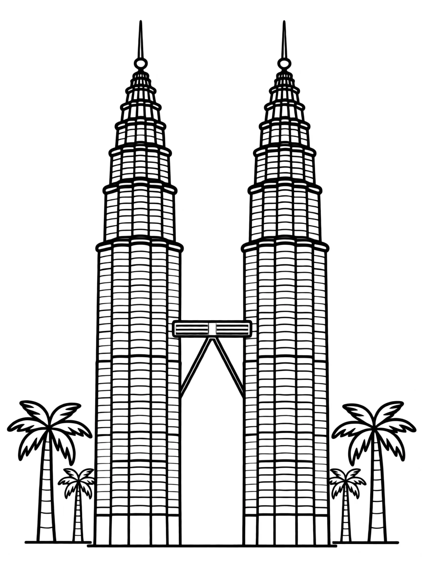 A simple outline of the Petronas Towers, Kuala Lumpur, Malaysia.