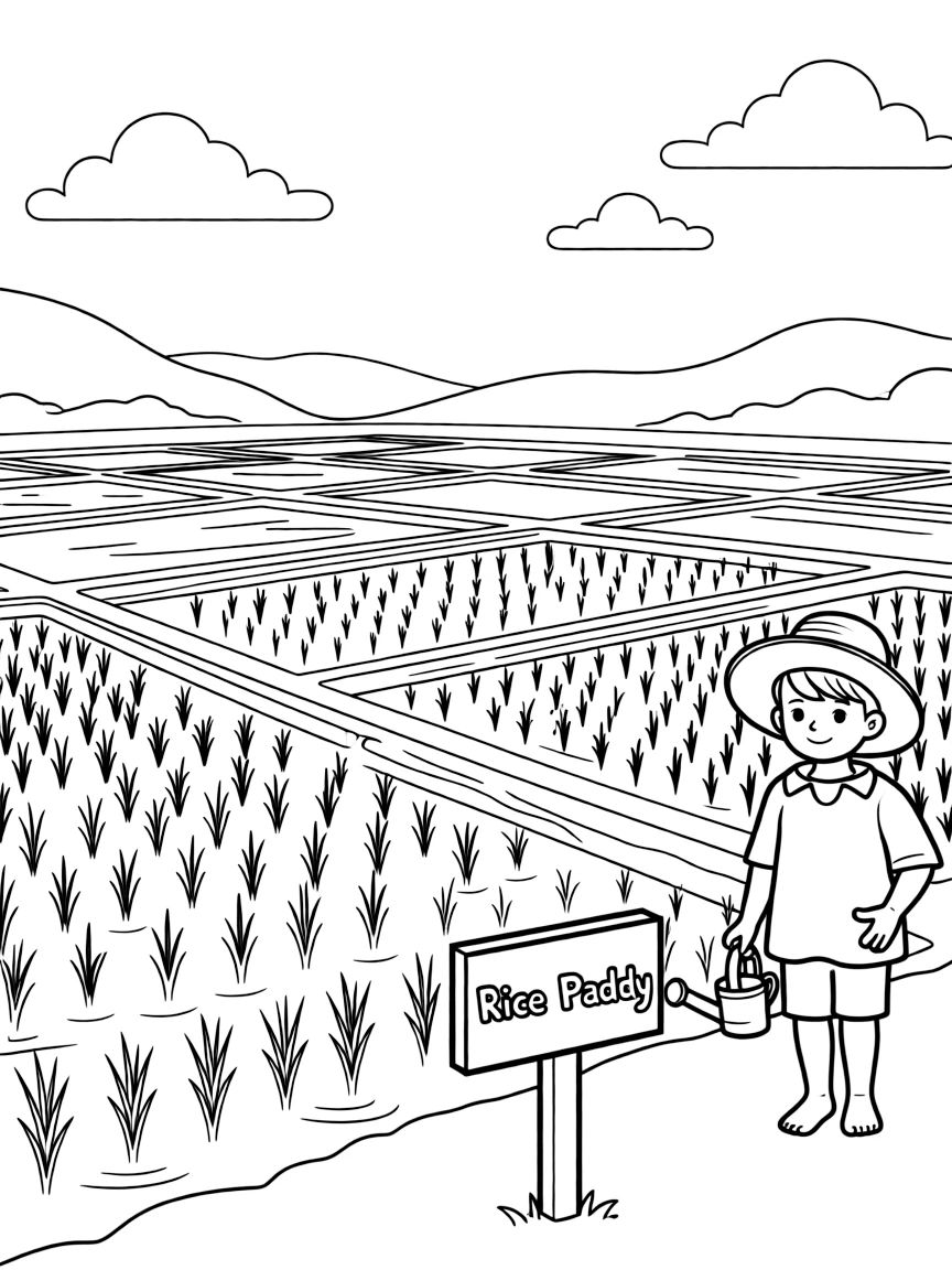 A drawing of a simplified rice paddy.