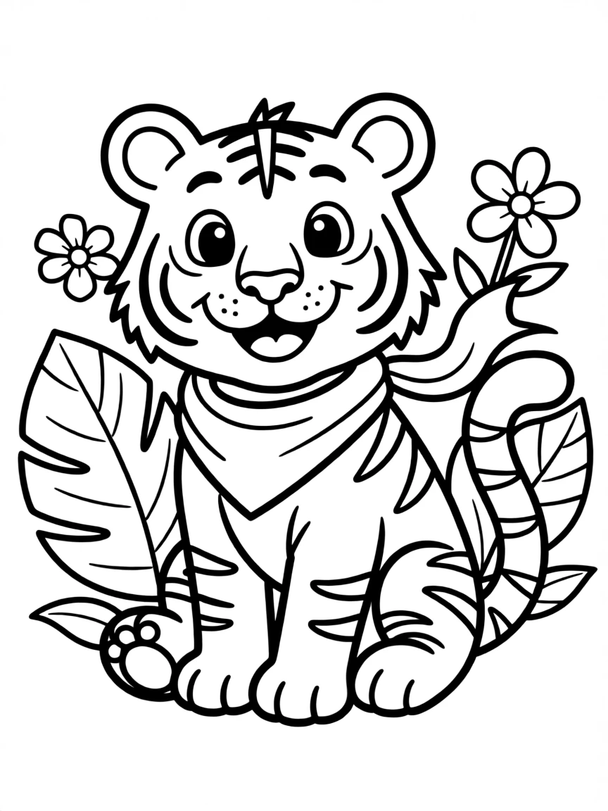 A cartoon-style drawing of a cheerful tiger.