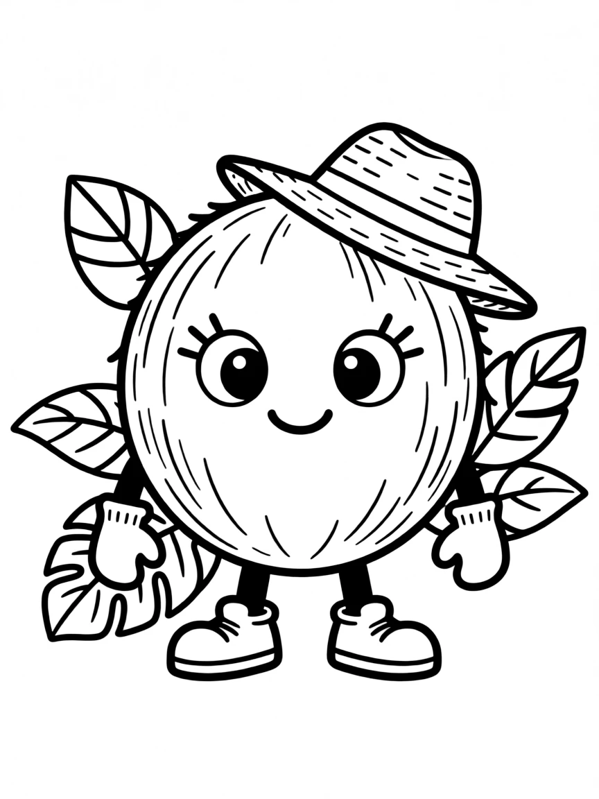 A cute drawing of a small coconut.