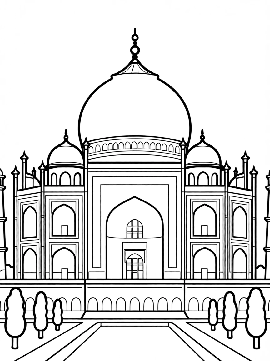 A simple outline of the Taj Mahal, Agra, India.