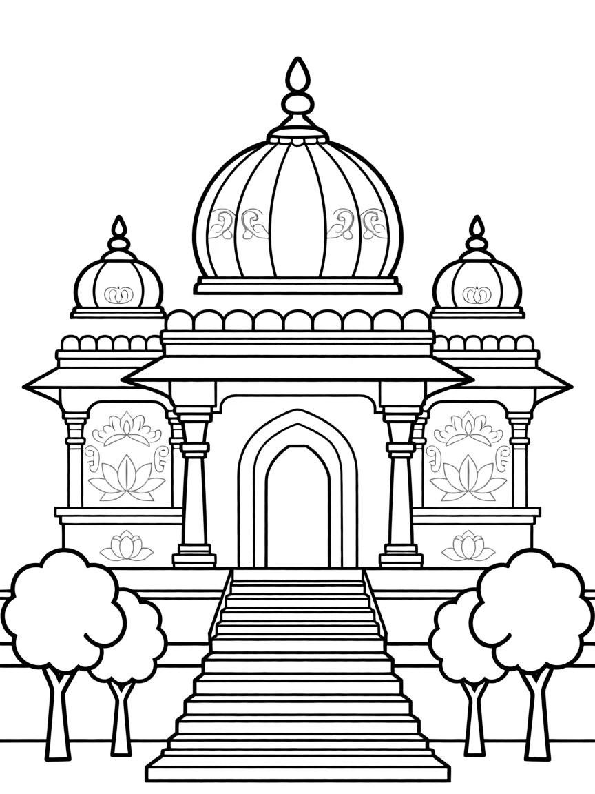 A simplified drawing of an Indian temple.