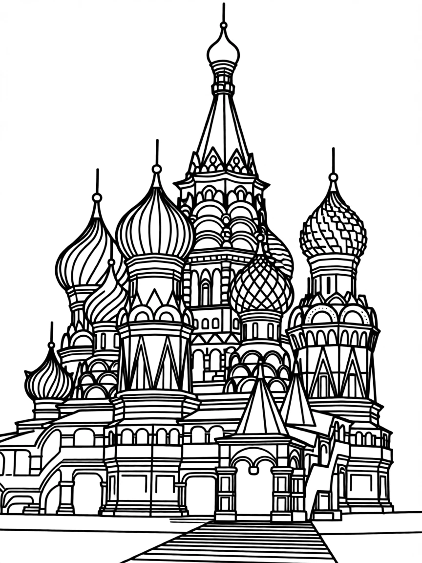 A drawing of a simplified St. Basil's Cathedral.
