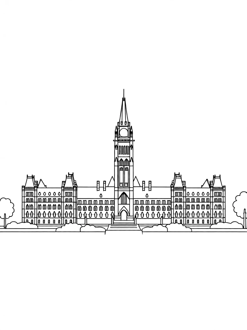 A simple outline of the Parliament Building, Ottawa, Canada.