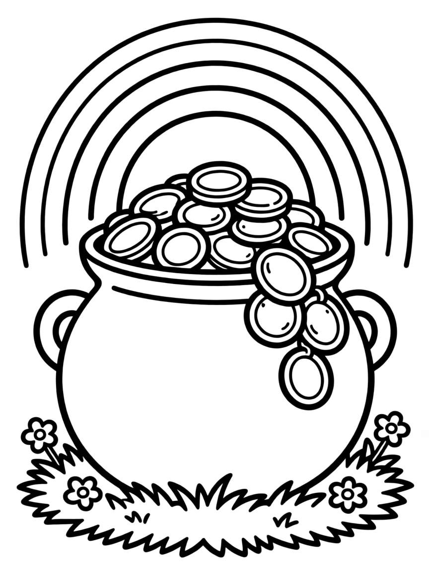 A cute drawing of a pot of gold.