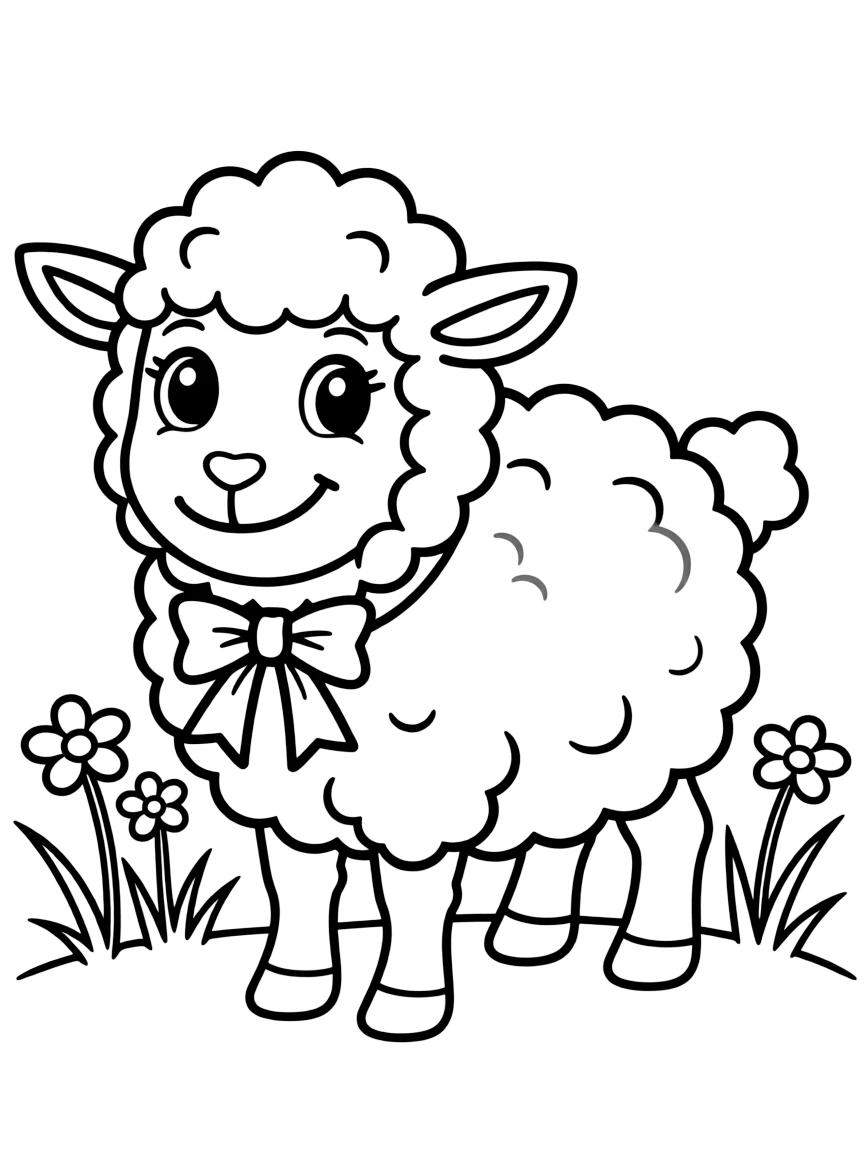 A cartoon-style drawing of a cheerful sheep.
