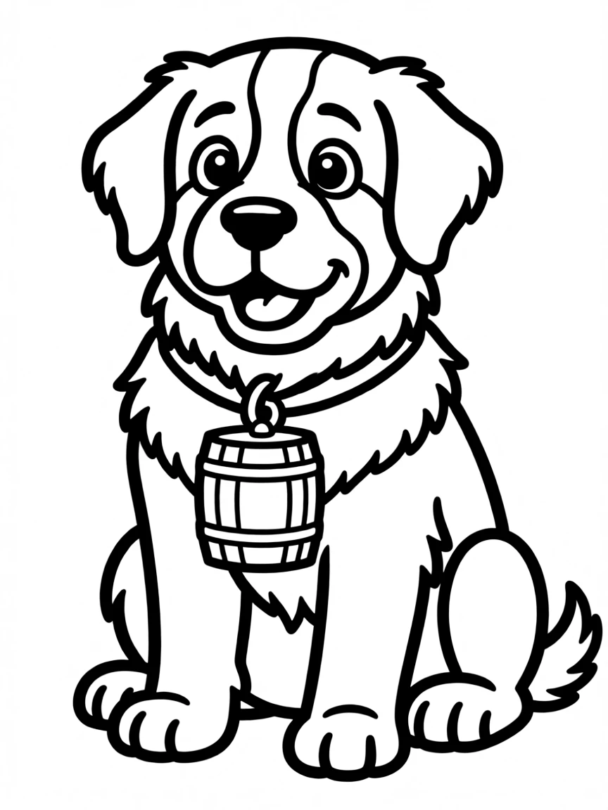 A cartoon-style drawing of a friendly St. Bernard.