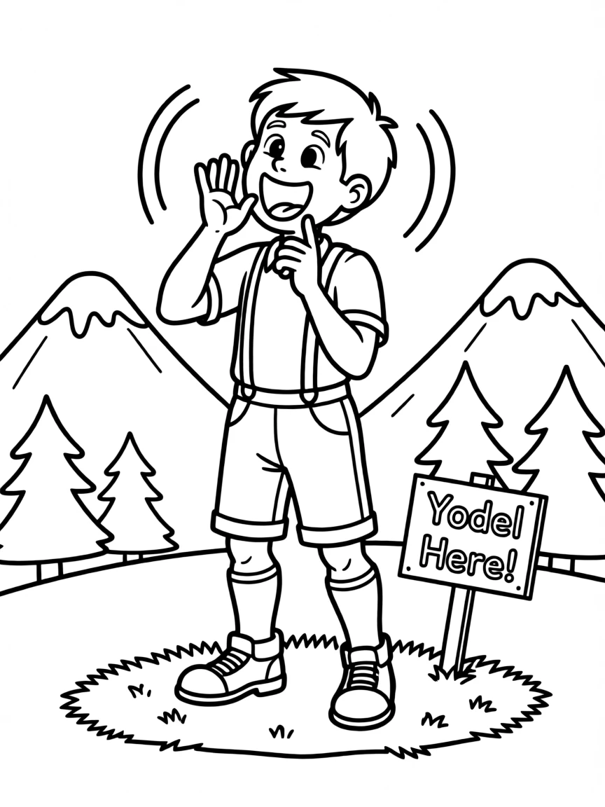 A cartoon-style drawing of a cheerful yodeler.