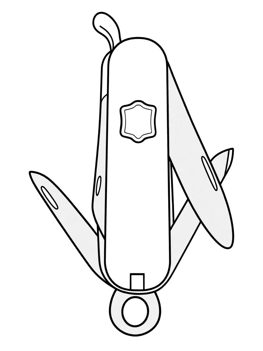A simplified drawing of a Swiss army knife.