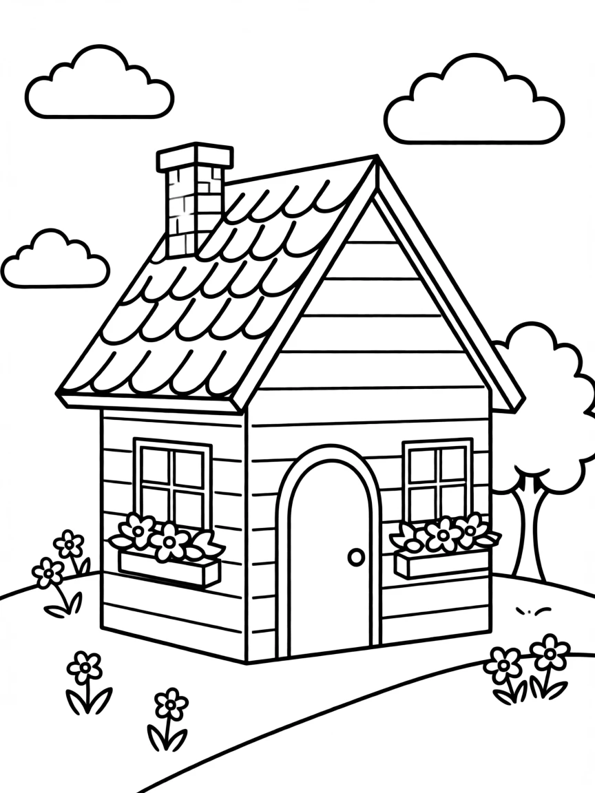 A cute drawing of a small chalet.