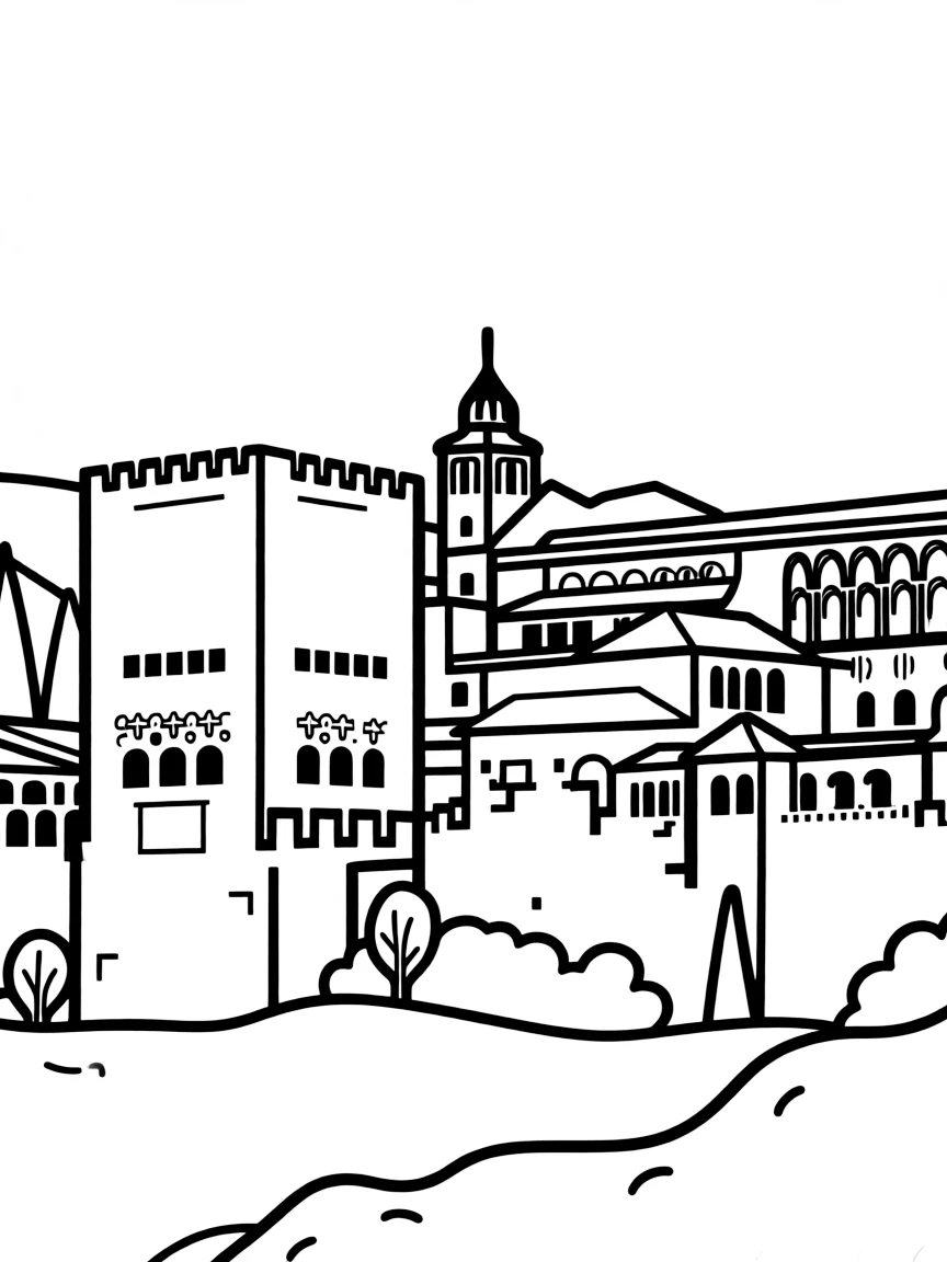 A simple outline of the Alhambra, Granada, Spain.