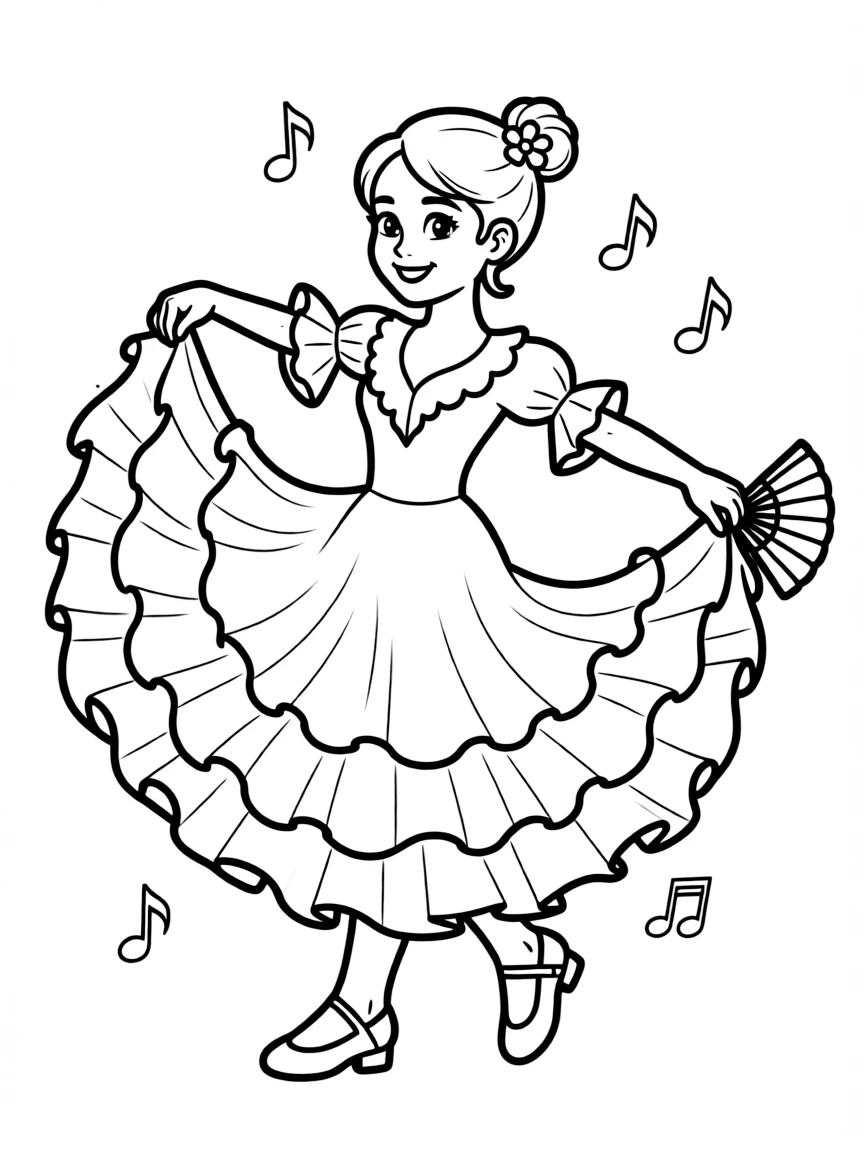 A cartoon-style drawing of a friendly Spanish dancer.