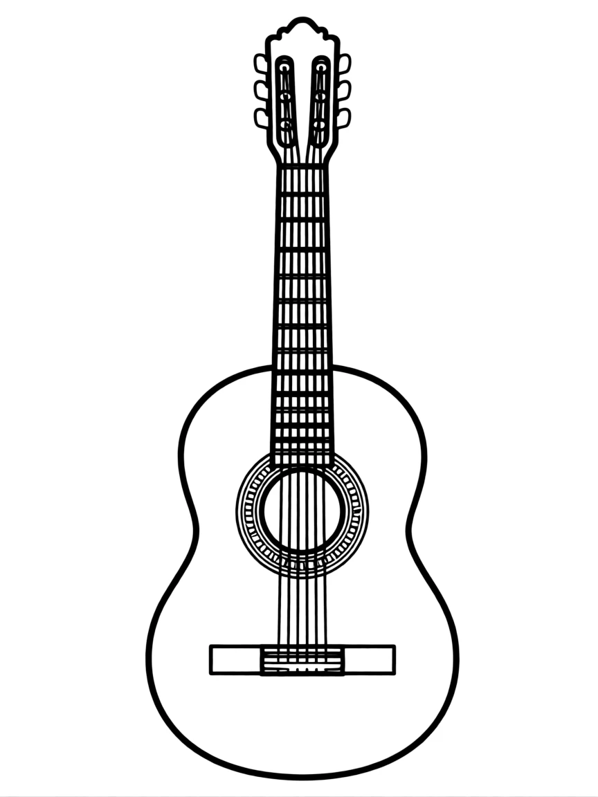 A simplified drawing of a Spanish guitar.