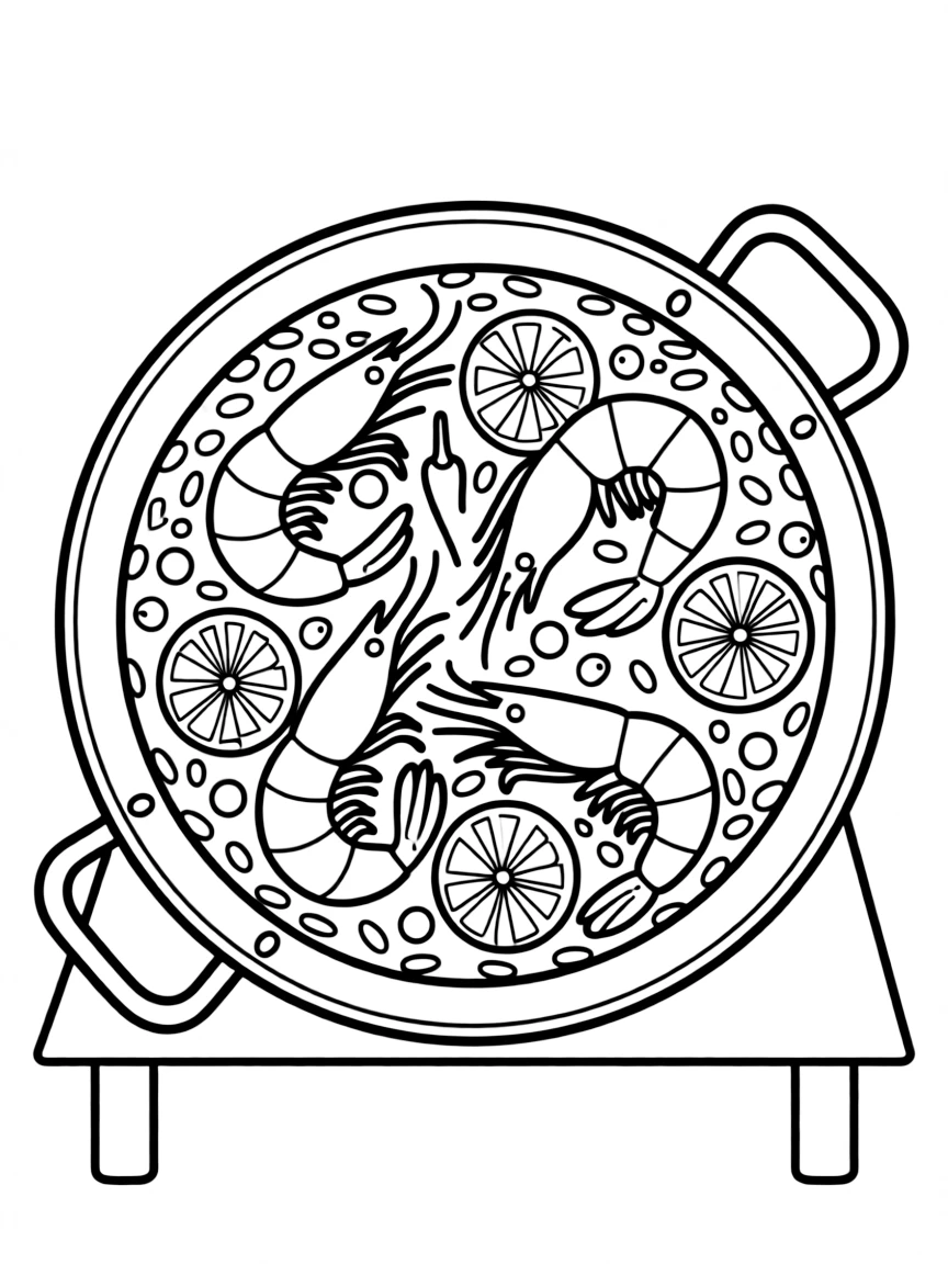 A drawing of a simplified paella pan.