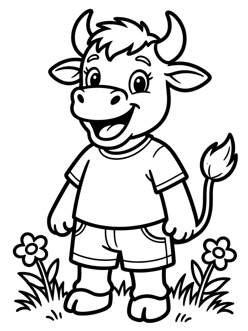 A cartoon-style drawing of a cheerful bull.