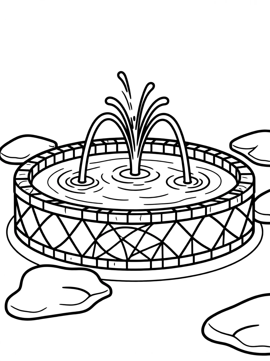 A simplified drawing of a mosaic fountain.
