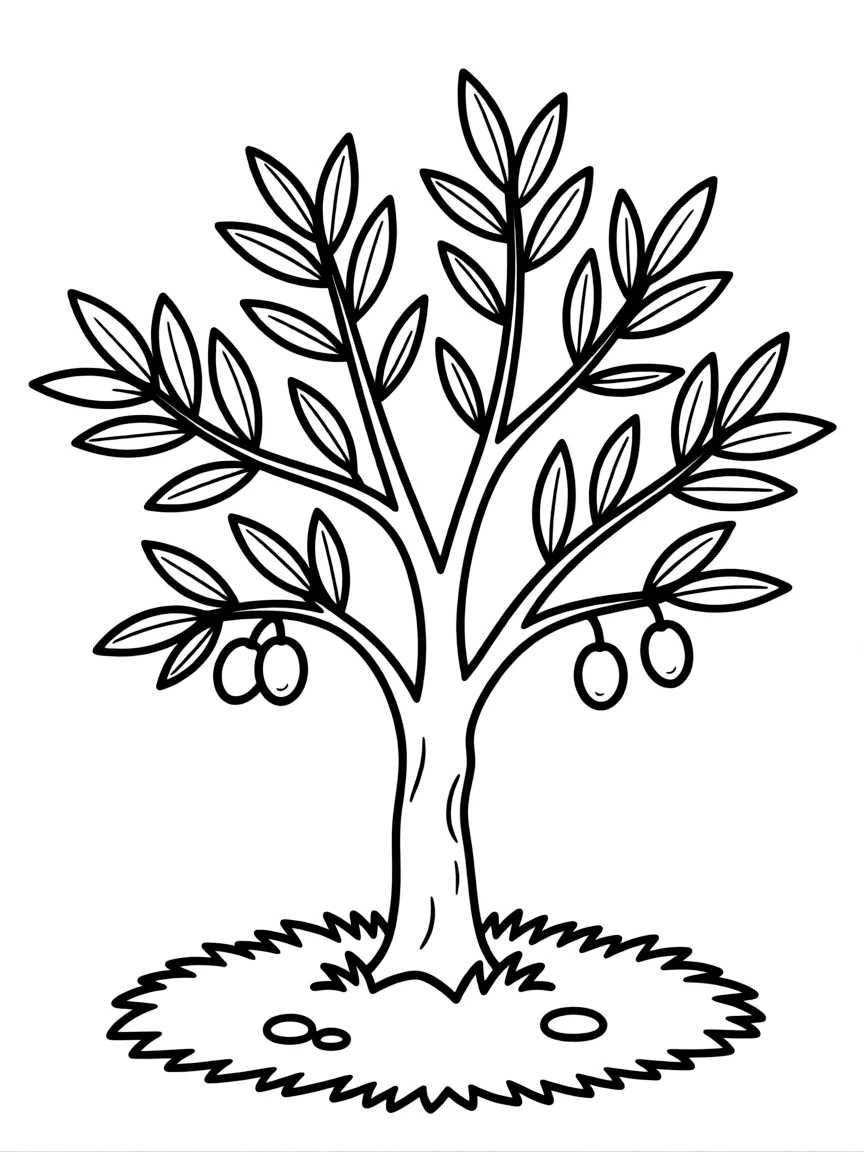 A cute drawing of a small olive tree.