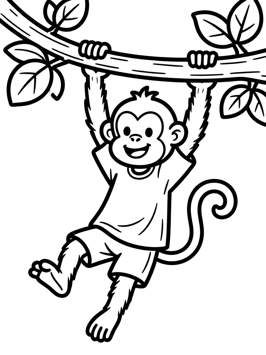 A drawing of a simplified monkey swinging.
