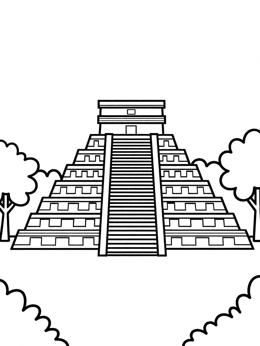 A simple outline of the Chichen Itza pyramid, Mexico.