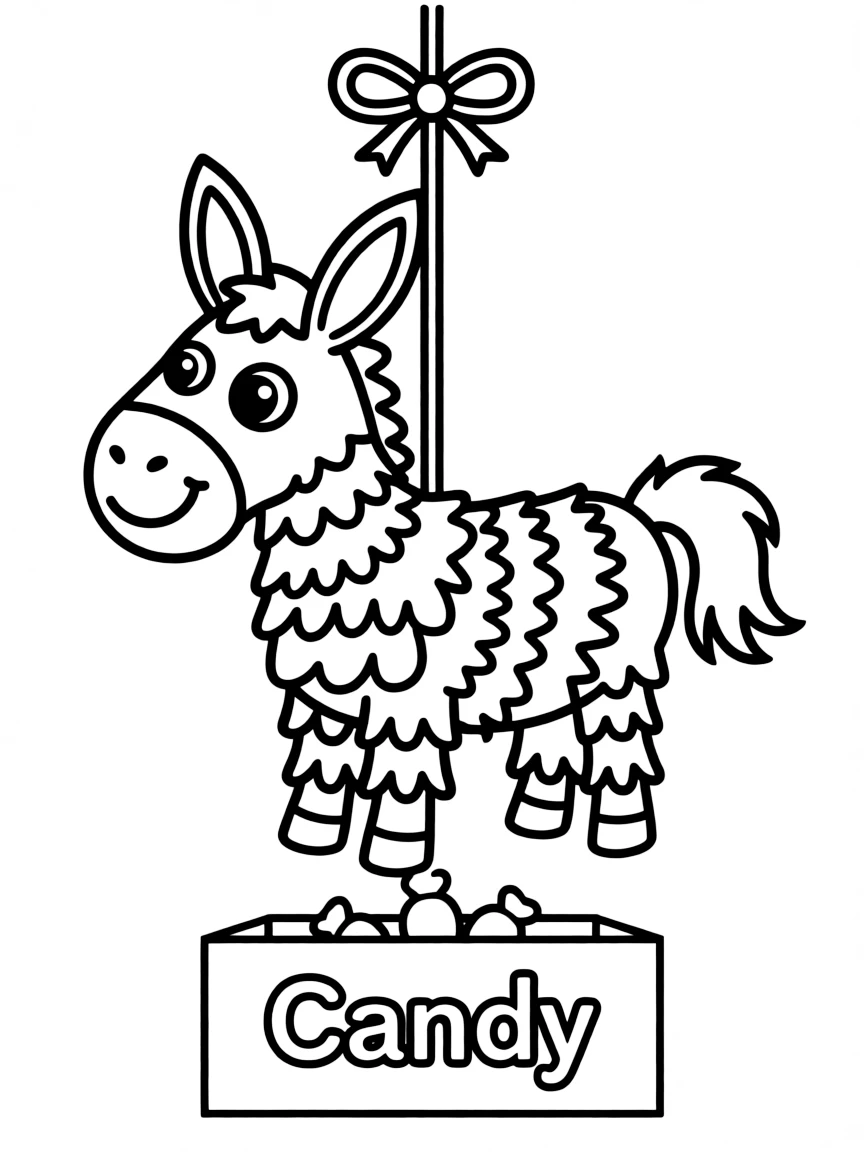 A simplified drawing of a colorful piñata.
