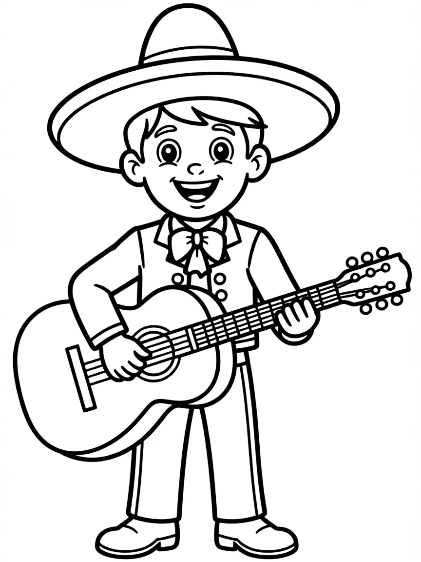 A cartoon-style drawing of a cheerful mariachi player.