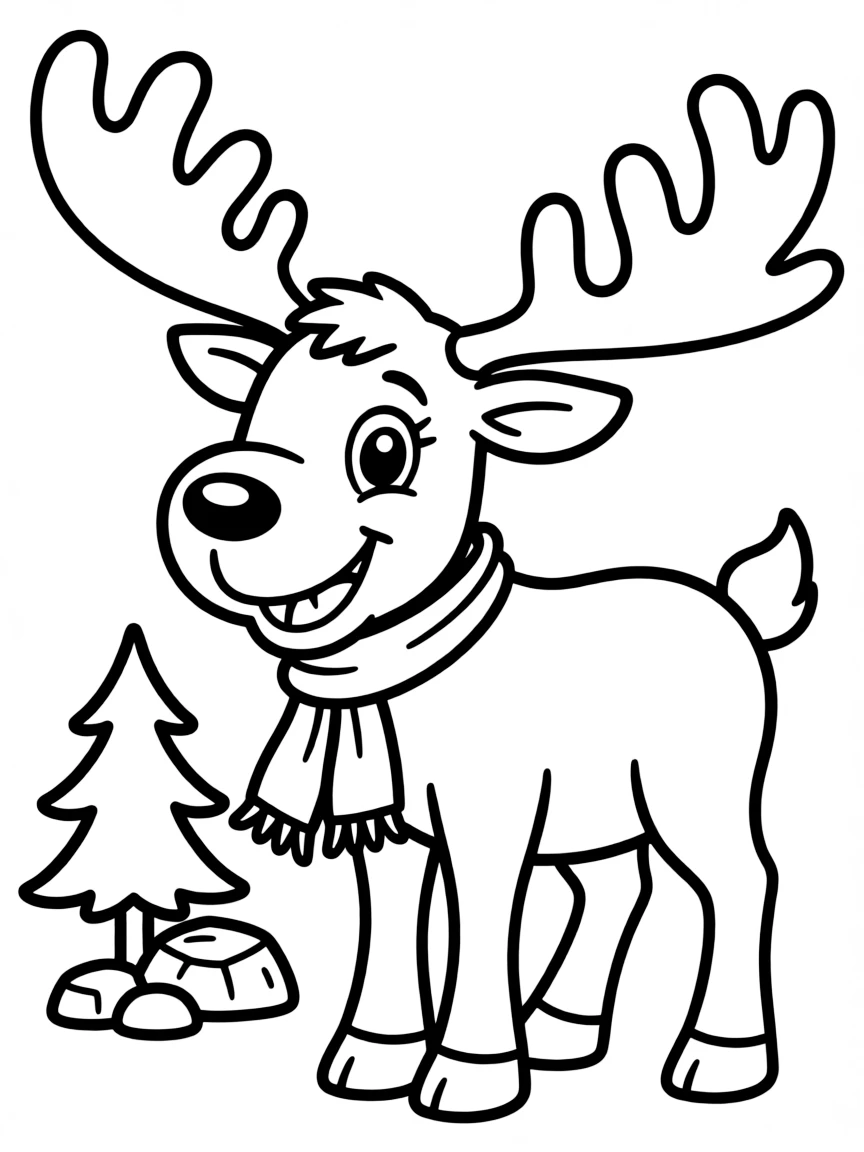 A cartoon-style drawing of a cheerful moose.