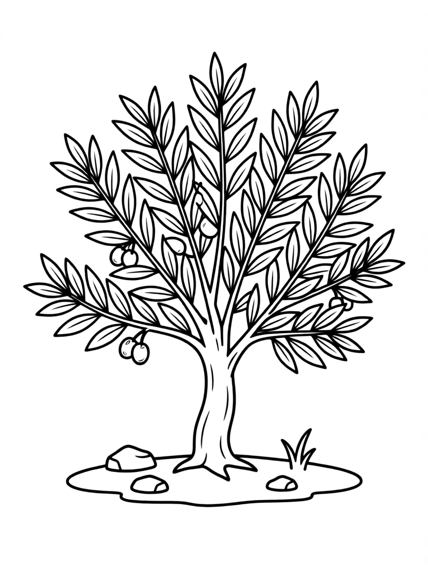A cute drawing of a small olive tree.