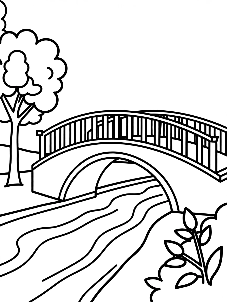A simple outline of a bridge over a canal.