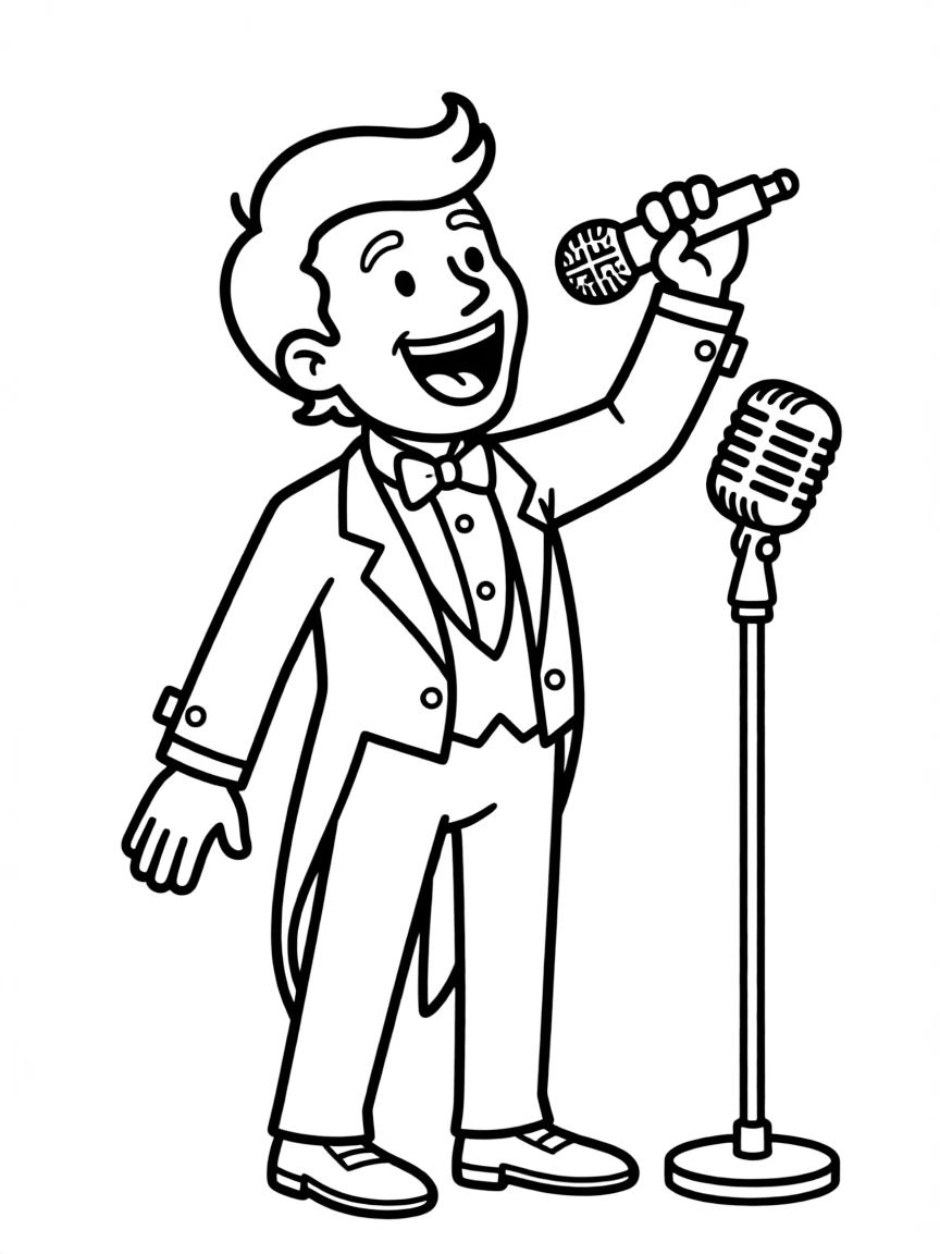 A cartoon-style drawing of a cheerful Italian opera singer.
