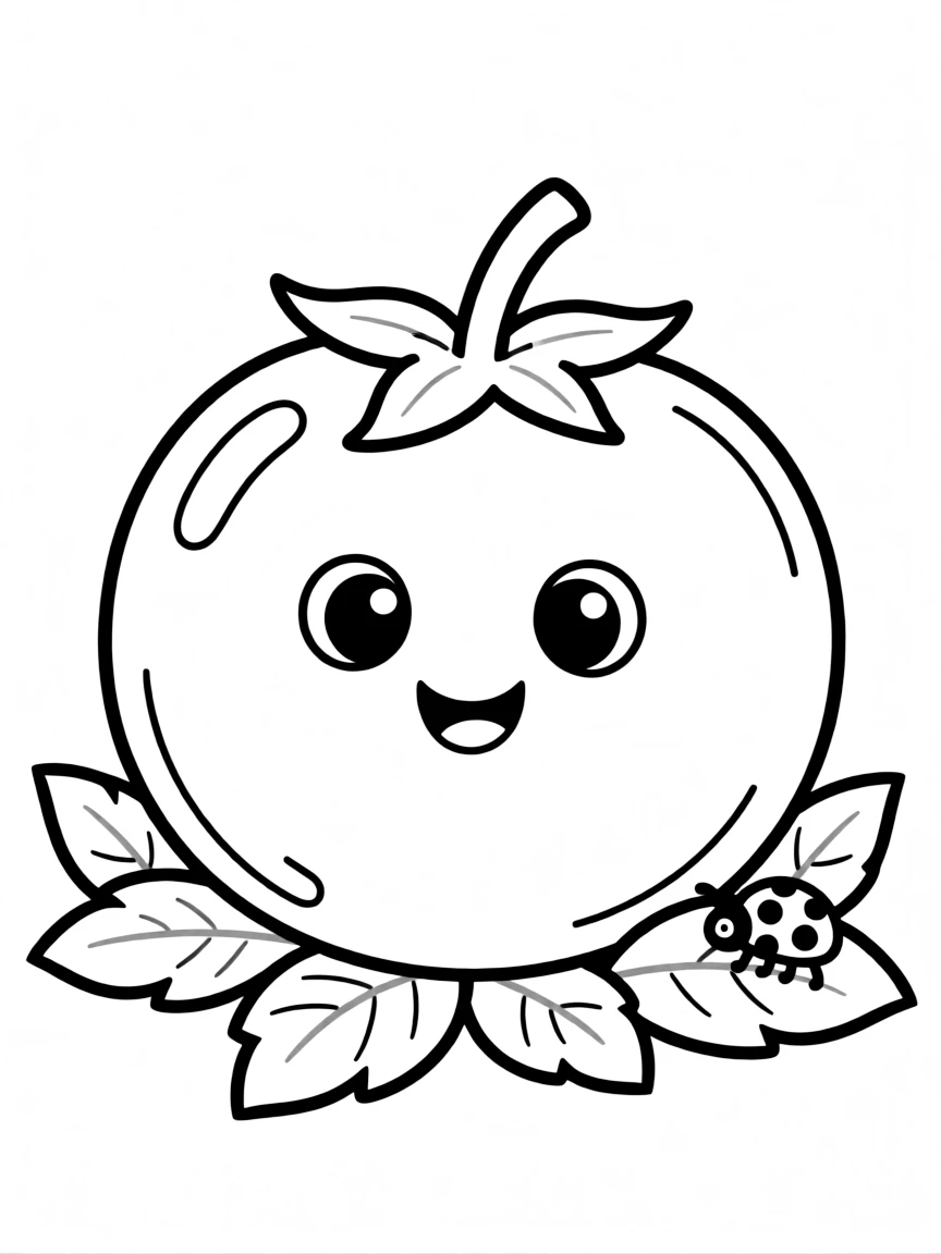 A cute drawing of a juicy tomato.