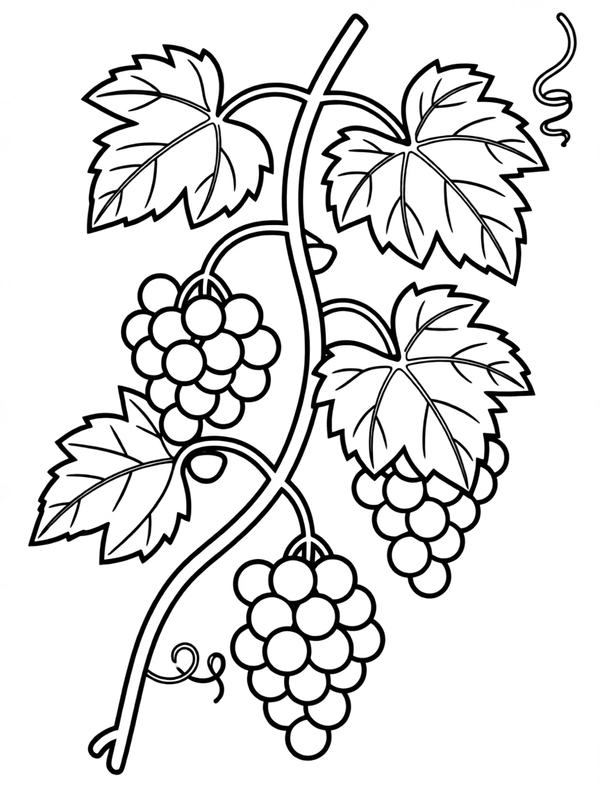 A simplified drawing of a grape vine with ripe grapes.