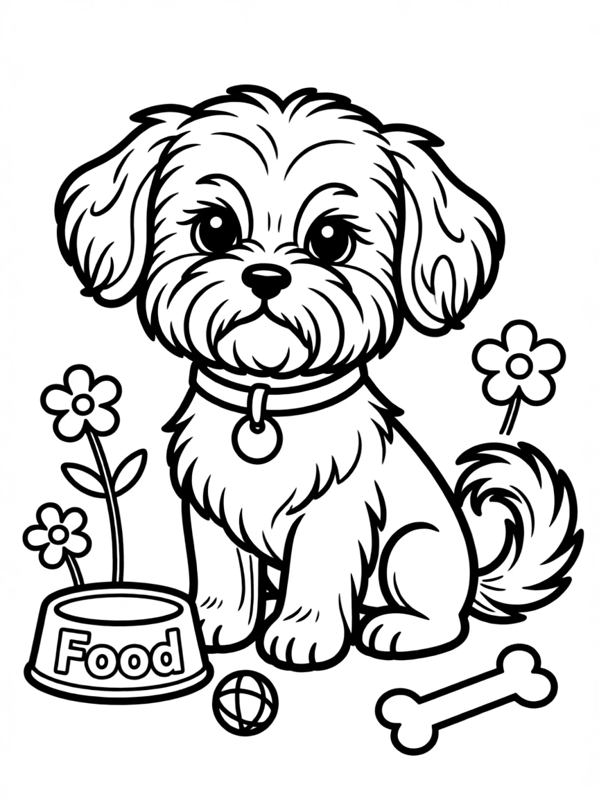 A cute drawing of a small Italian dog (like a Maltese).