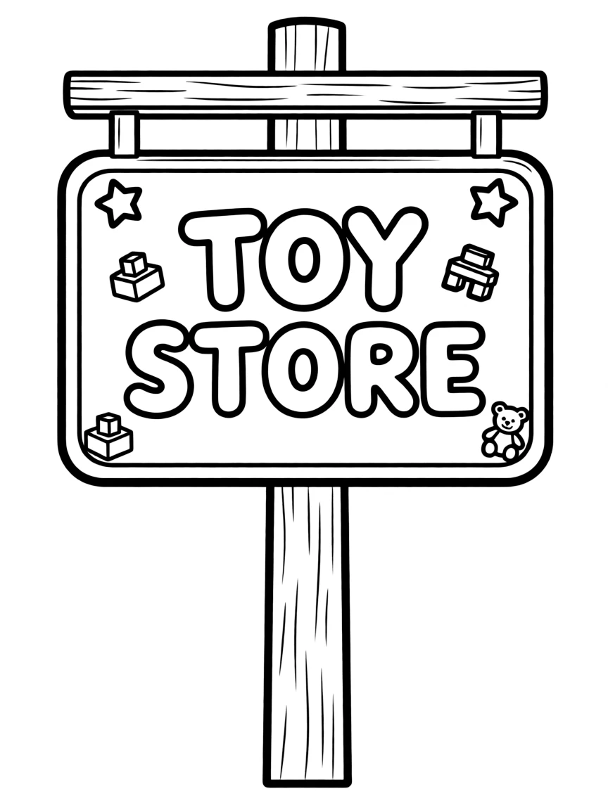 A cute drawing of a giant toy store sign.