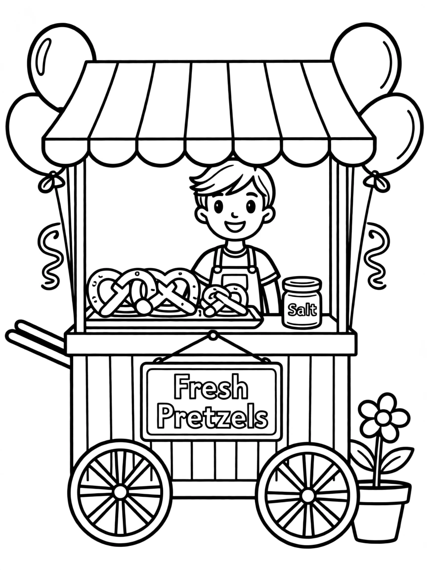 A cute drawing of a small pretzel stand.