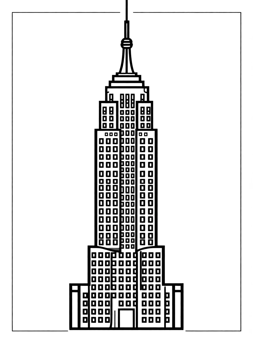 A simple outline of a NYC skyscraper.