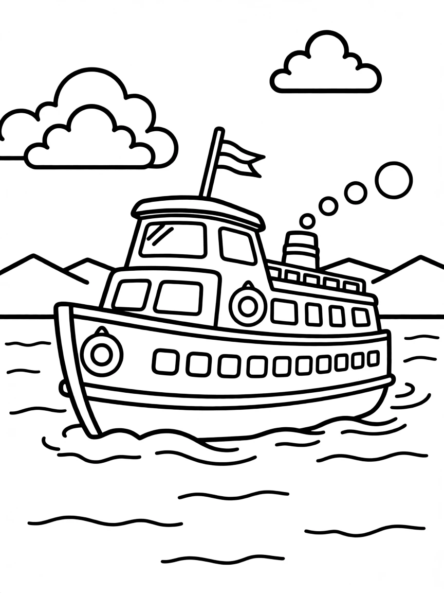A cute drawing of a ferry boat on Puget Sound.