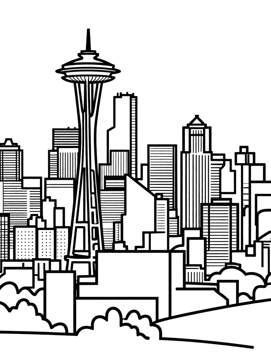 A simple outline of a Seattle skyline.