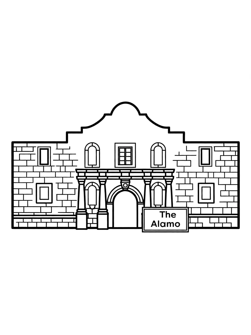 A simple outline of the Alamo, San Antonio, USA.