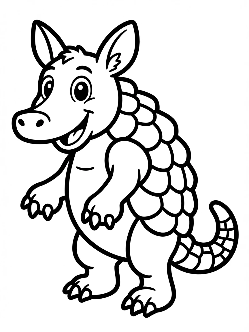 A cartoon-style drawing of a friendly armadillo.