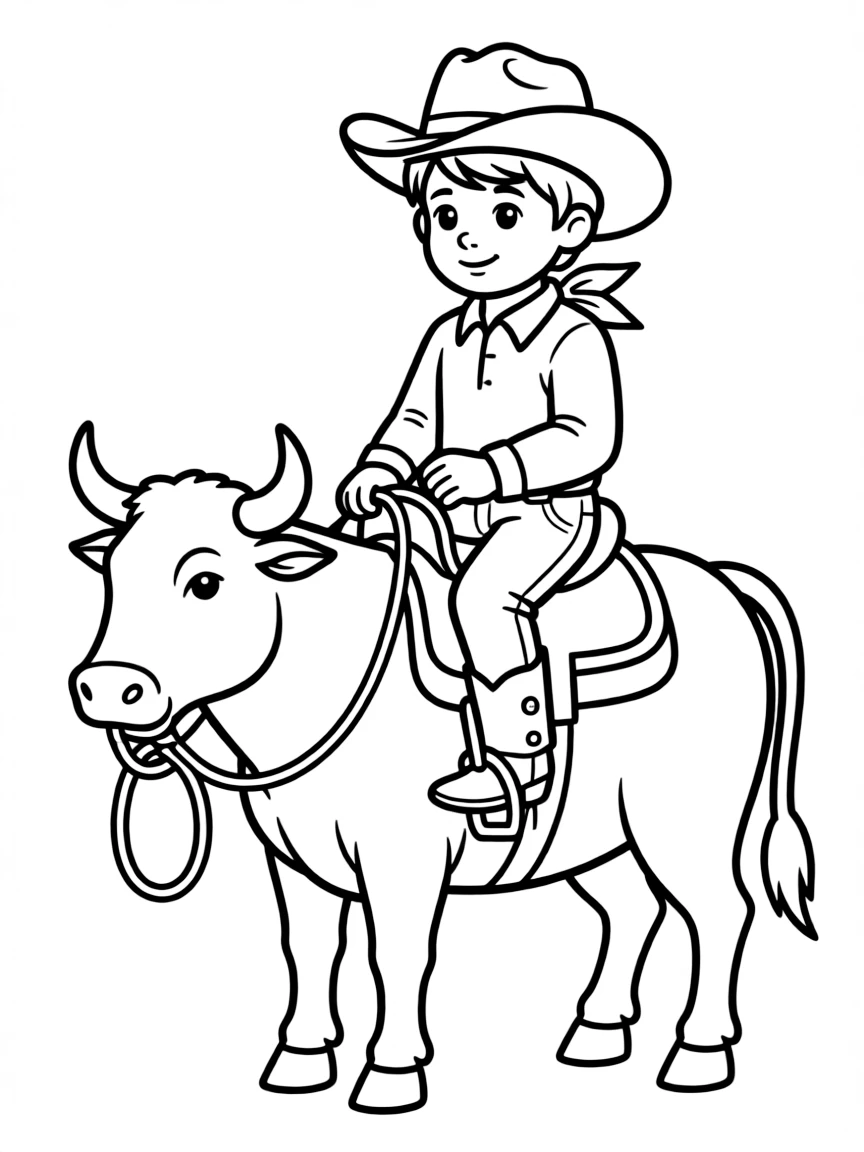 A cute drawing of a small rodeo cowboy.