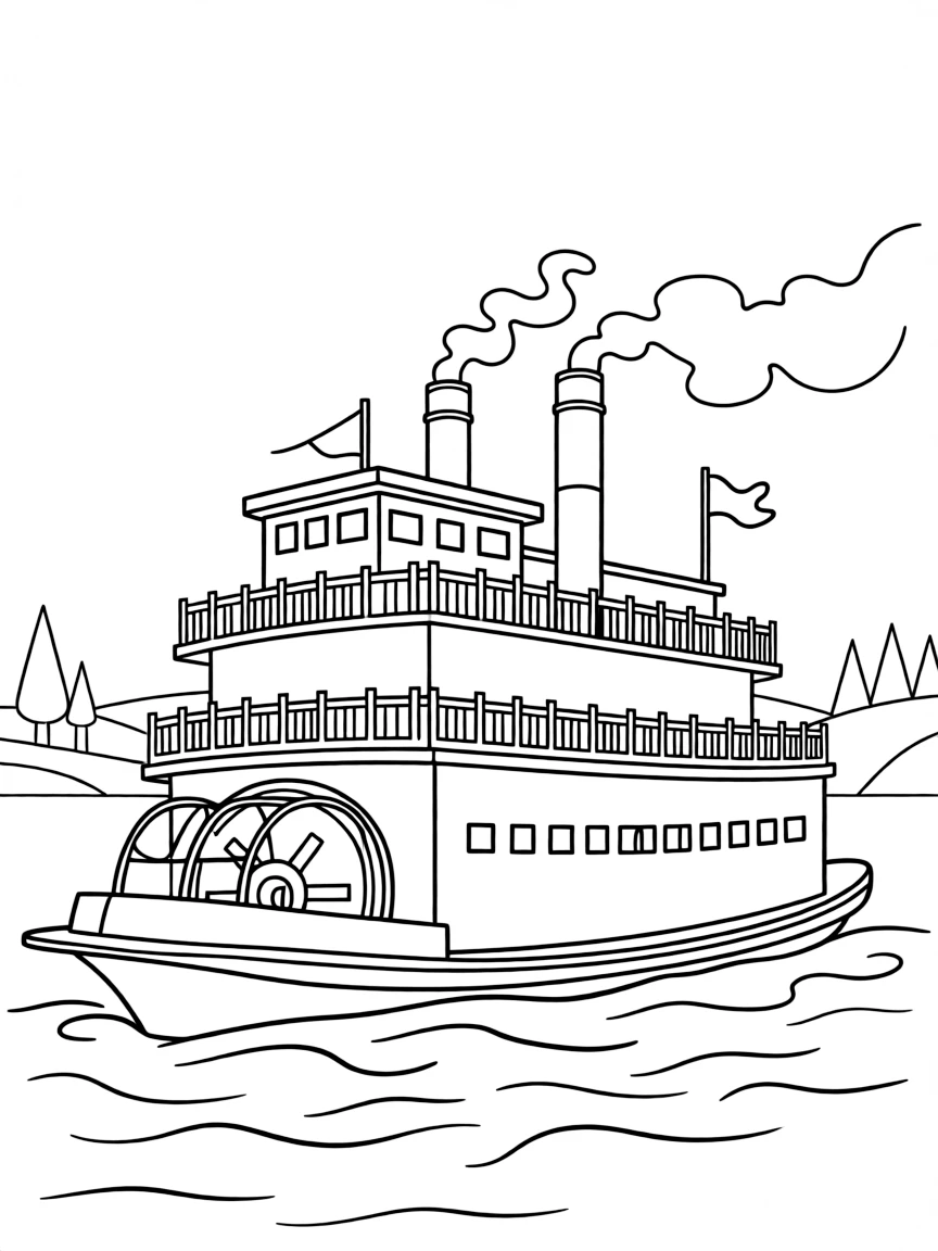 A simplified drawing of a Mississippi River steamboat.