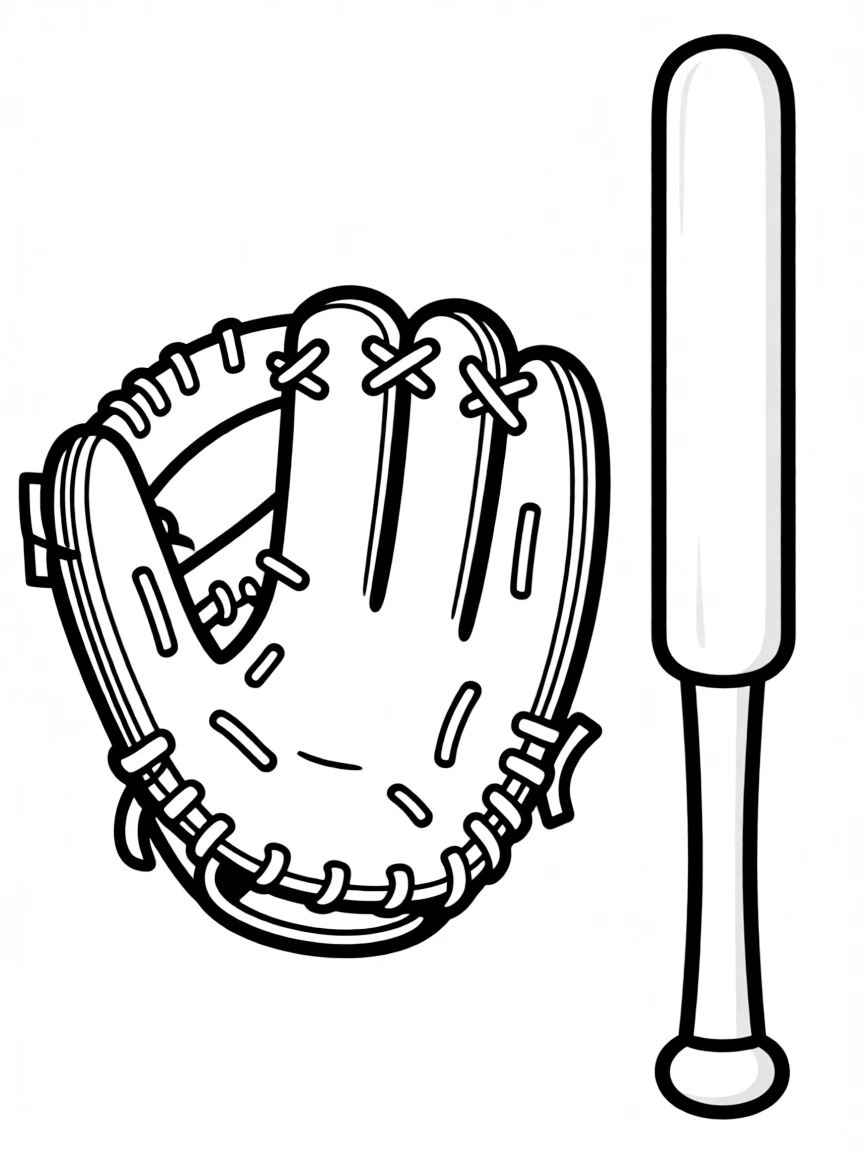 A simple outline of a baseball glove and bat.