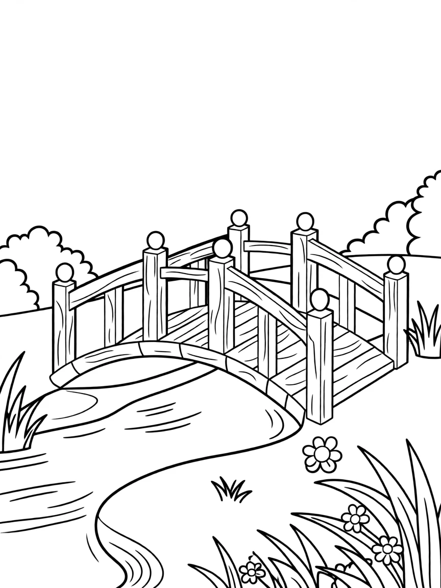 A cute drawing of a small arch bridge.