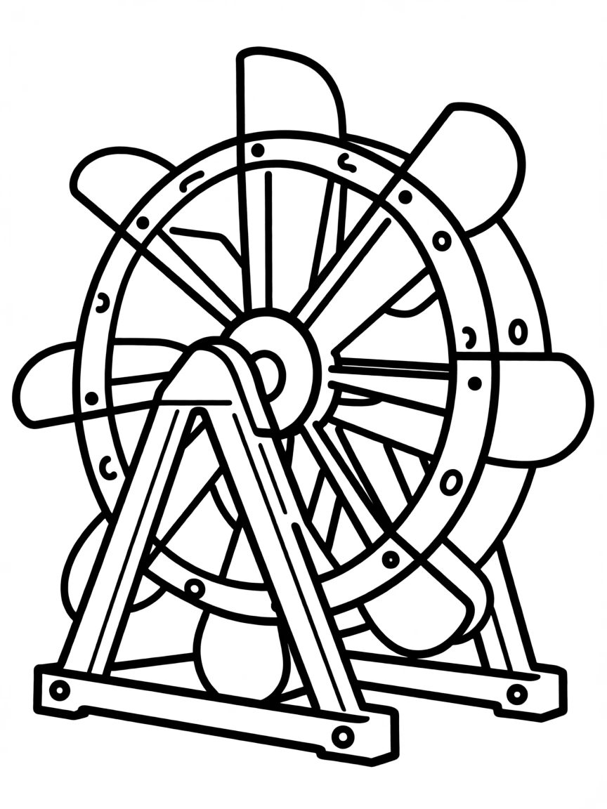 A simple outline of a river paddle wheel.