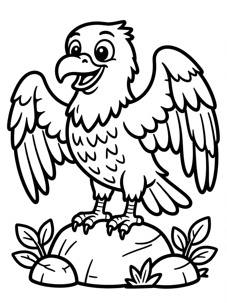 A cartoon-style drawing of a friendly eagle.