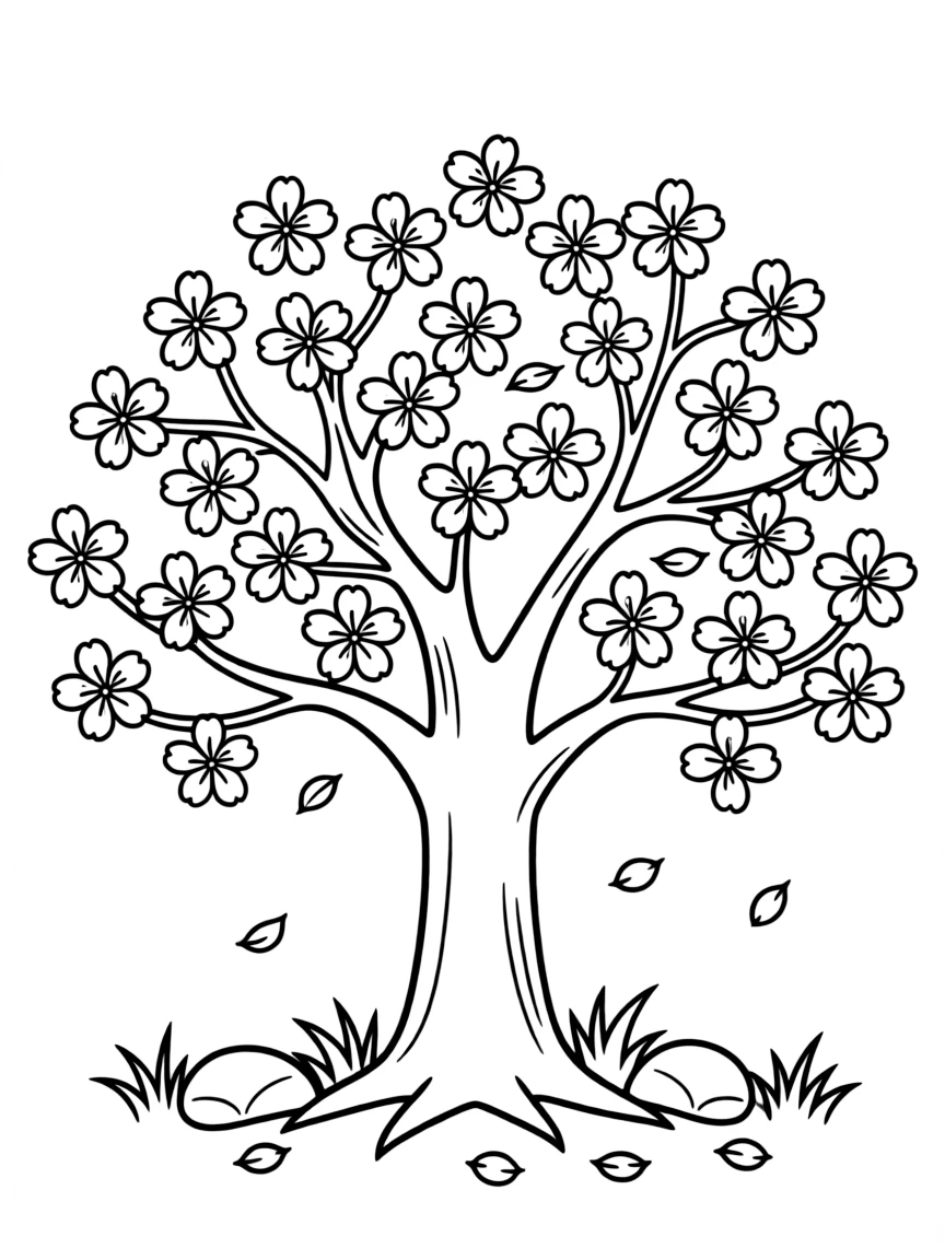 A cute drawing of a cherry blossom tree.